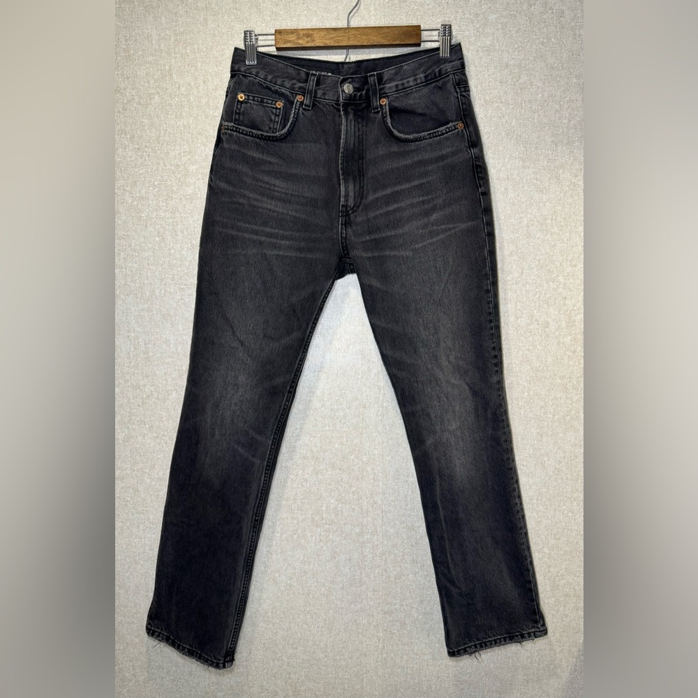 Zara Black Straight Leg High Rise Jeans Grunge Punk Size 6